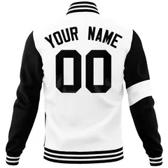 White Black Two Tone Split Letterman Full-Snap Jacket 6