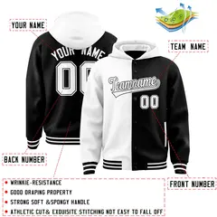 White Black Two Tone Split Varsity Letterman Hoodie Jacket 4