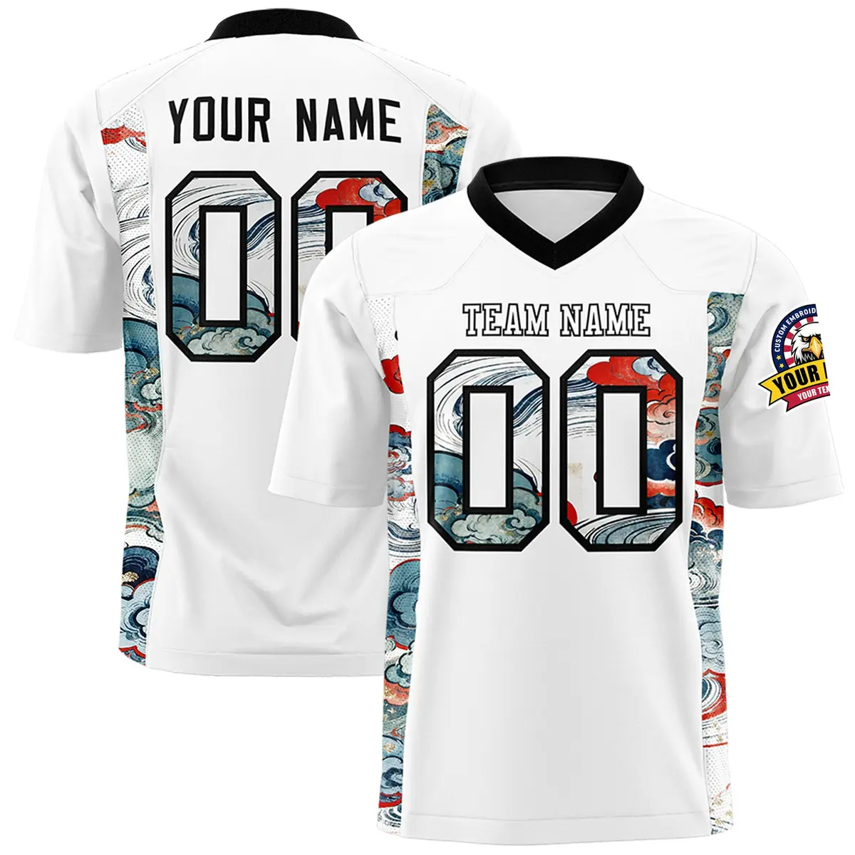 White Black Ukiyo-e Auspicious Clouds Graffiti Football Jersey