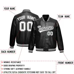 White Black Varsity Full-Snap Faux Leather Letterman Jacket 2