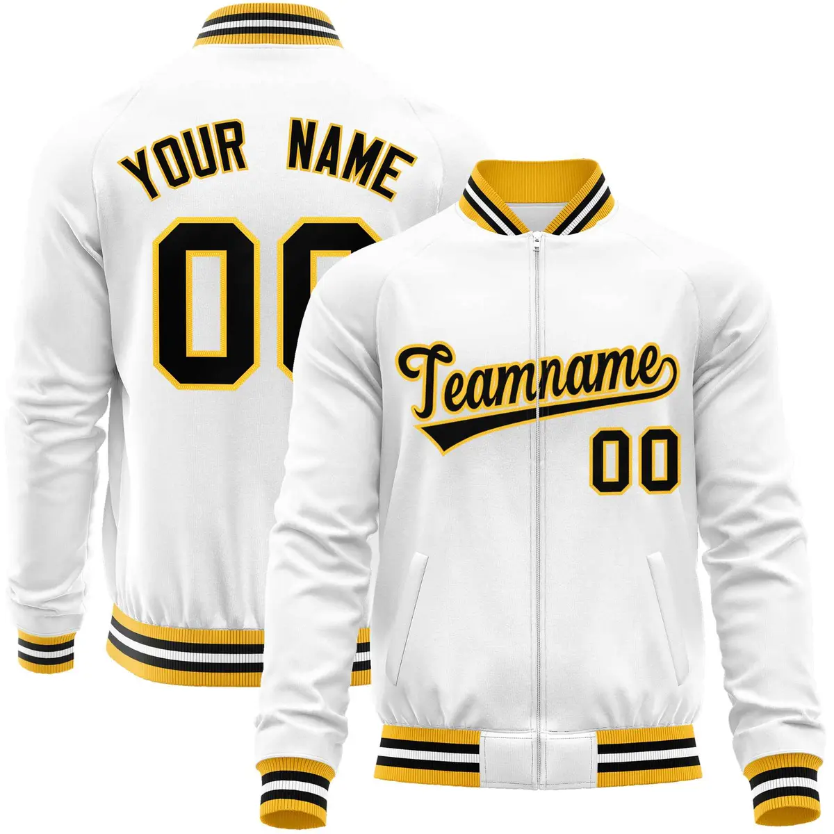 White Black Varsity Full-Zip Letterman Baseball Jacket