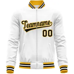 White Black Varsity Full-Zip Letterman Baseball Jacket 5