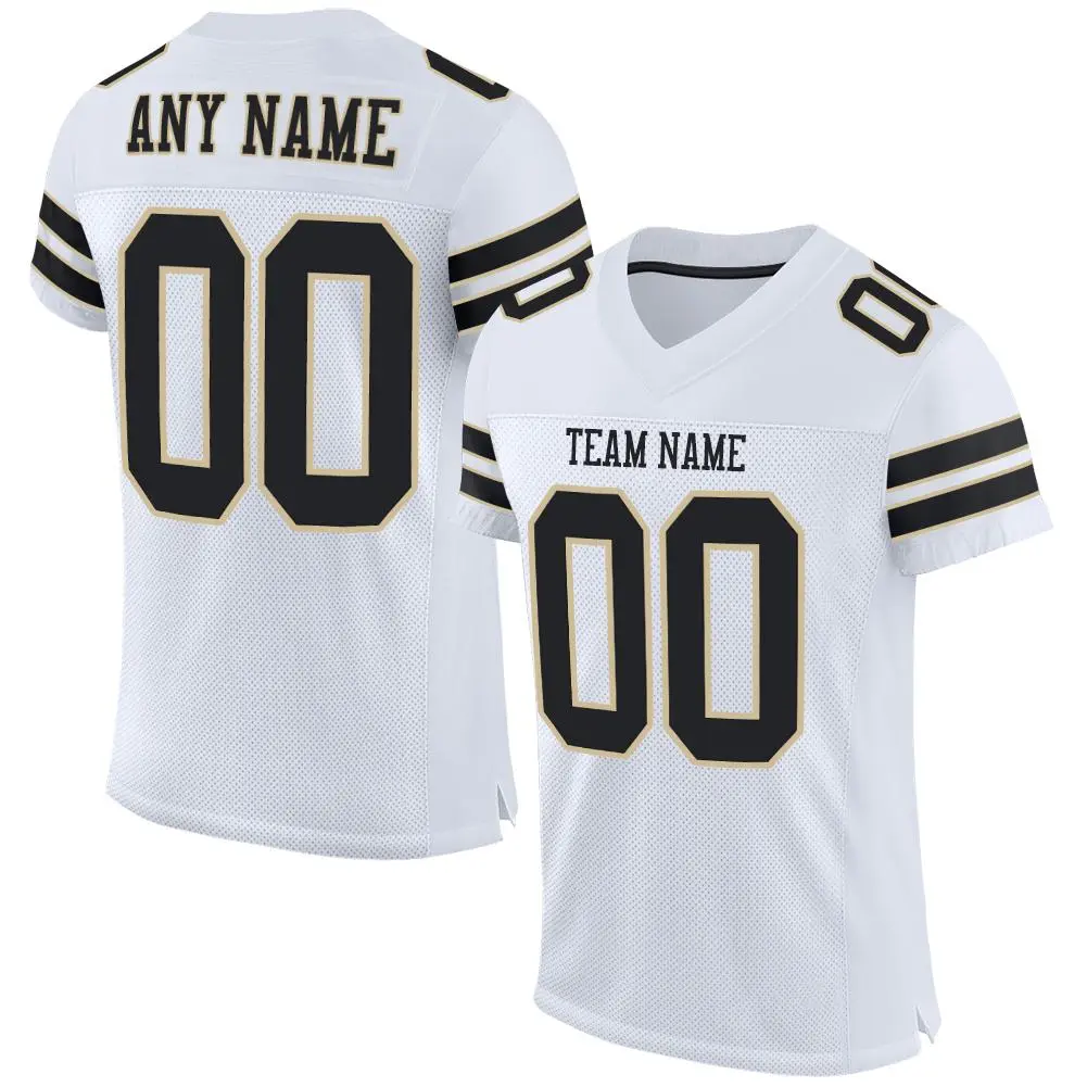 White Black-Vegas Gold Mesh Football Jersey