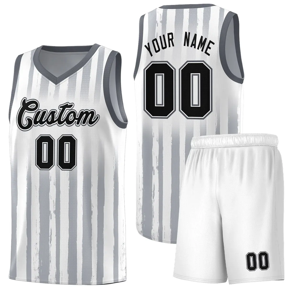 White Black Vertical Stripe Basketball Jersey