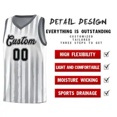 White Black Vertical Stripe Basketball Jersey 4