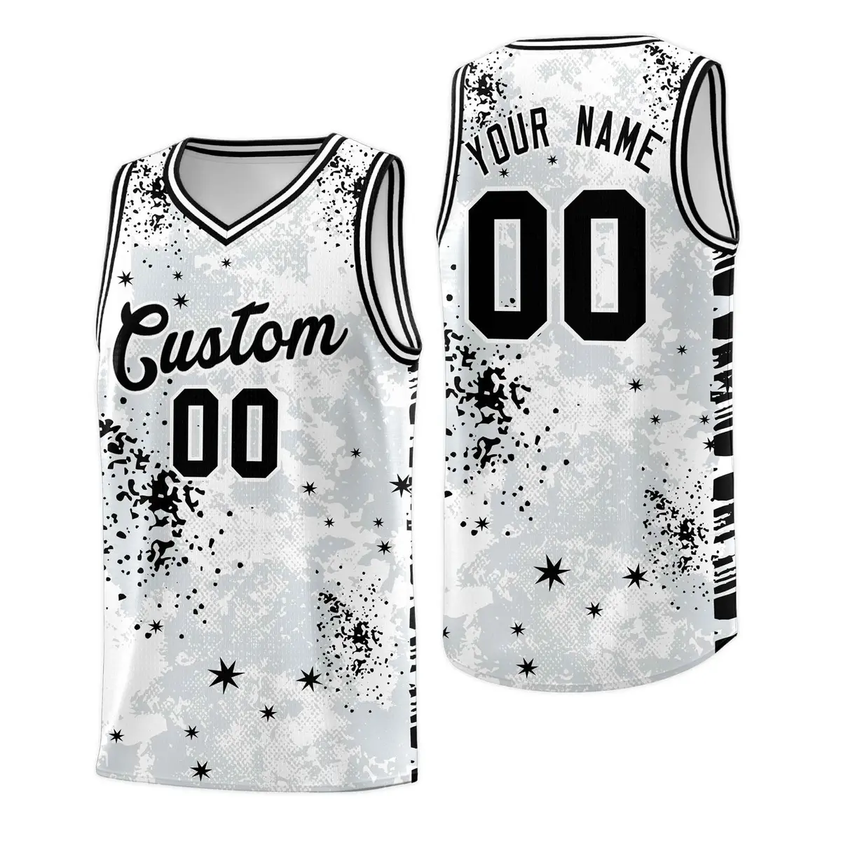 White Black Vice Burst Graffiti Pattern Basketball Jersey