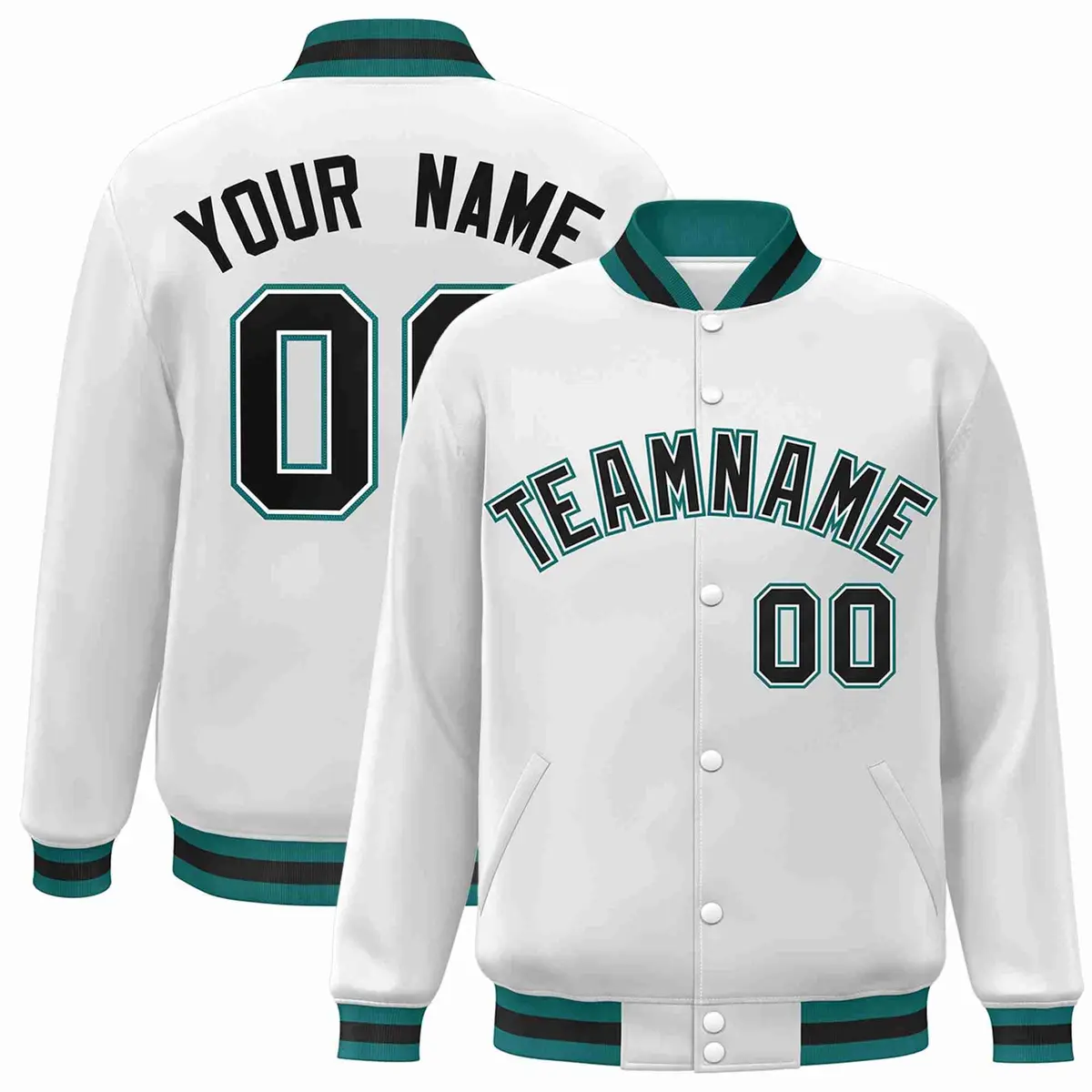 White Black-White Classic Varsity Full-Snap Letterman Jacket