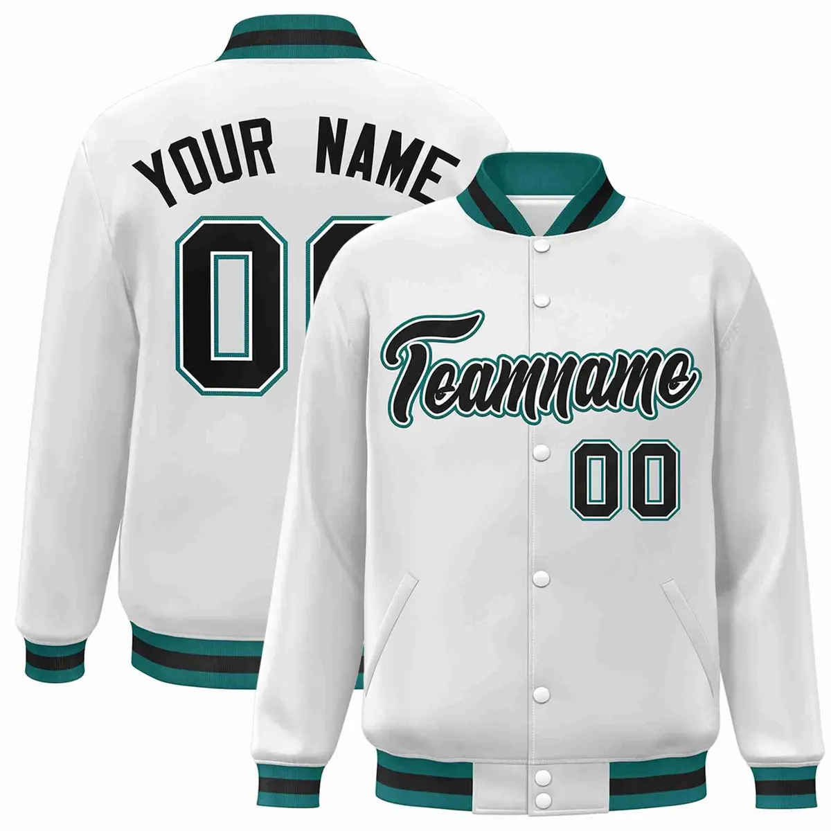 White Black-White Classic Varsity Full-Snap Letterman Jacket