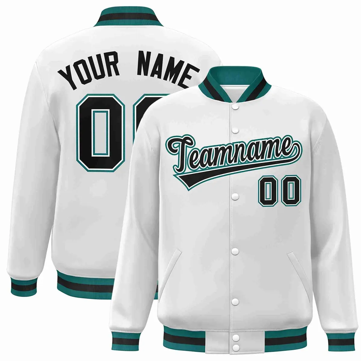 White Black-White Classic Varsity Full-Snap Letterman Jacket