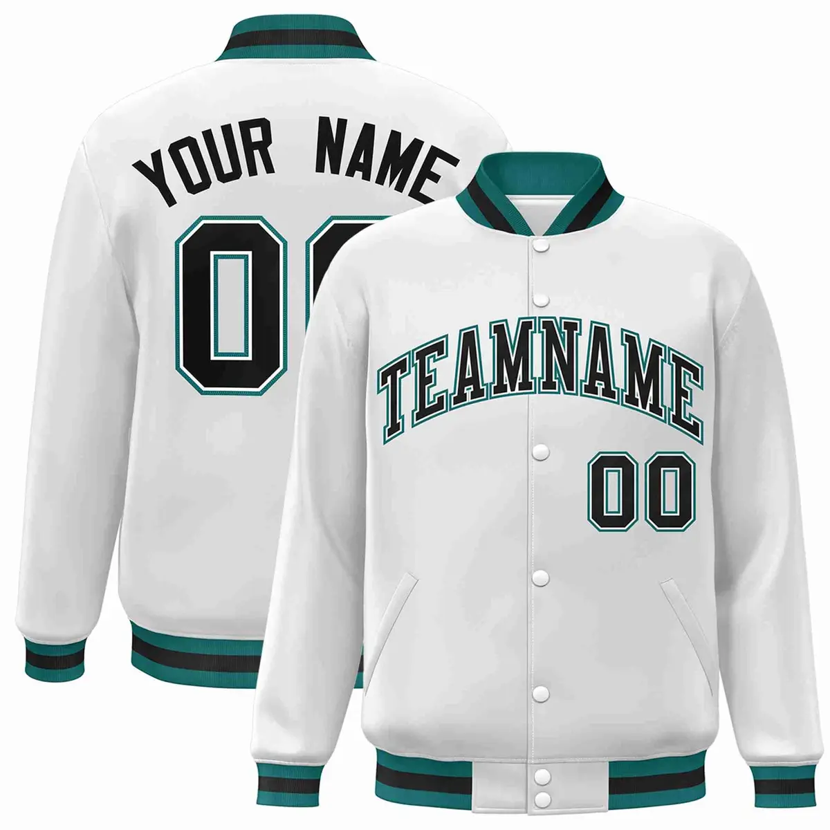 White Black-White Classic Varsity Full-Snap Letterman Jacket