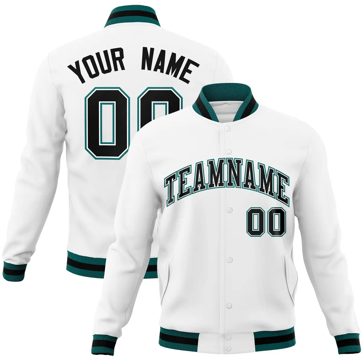 White Black-White Classic Varsity Full-Snap Letterman Jacket
