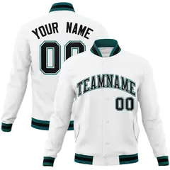 White Black-White Classic Varsity Full-Snap Letterman Jacket 1
