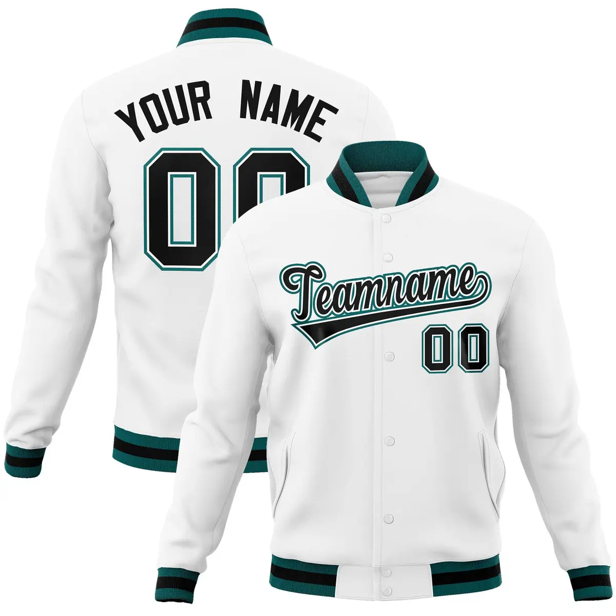White Black-White Classic Varsity Full-Snap Letterman Jacket