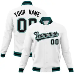 White Black-White Classic Varsity Full-Snap Letterman Jacket 1