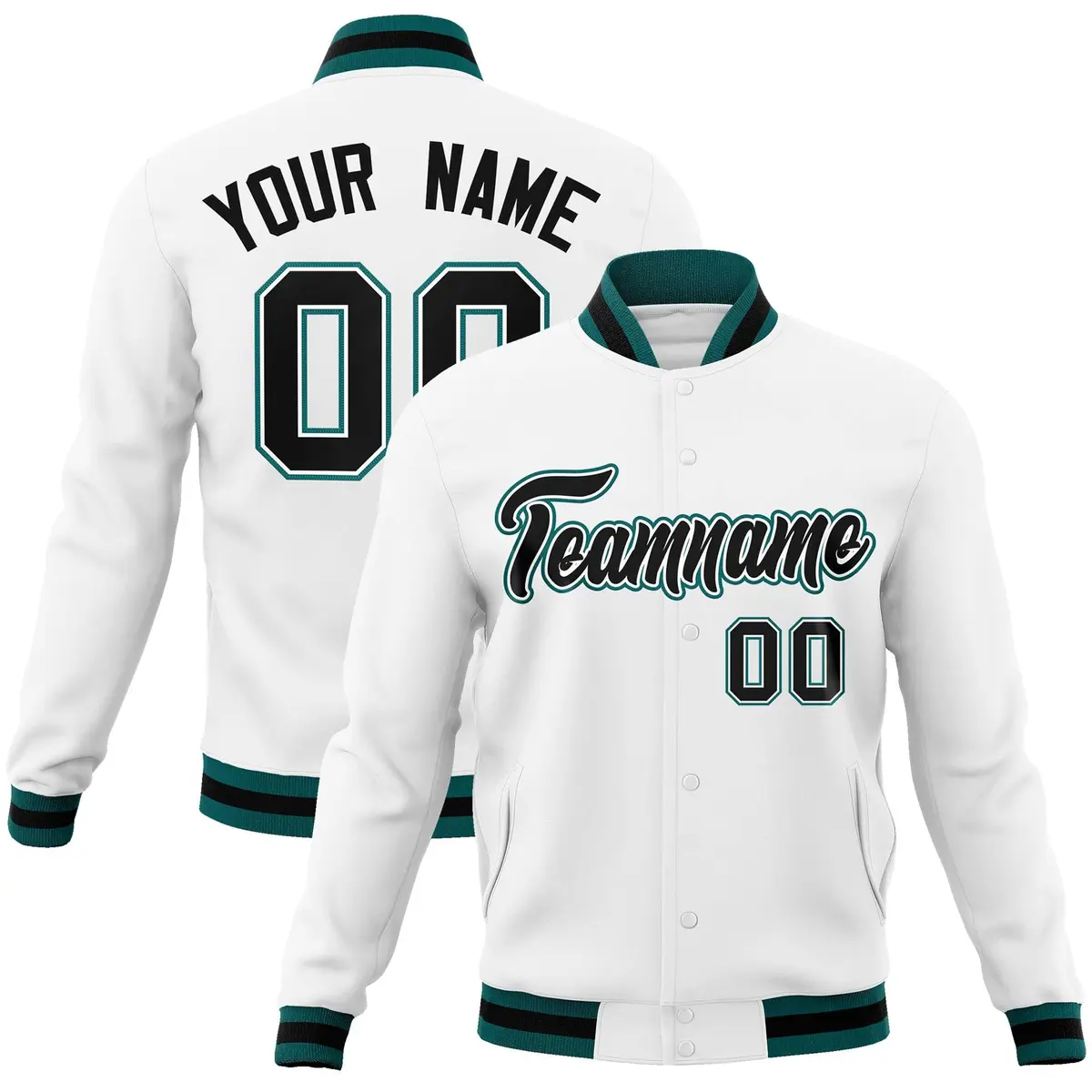 White Black-White Classic Varsity Full-Snap Letterman Jacket