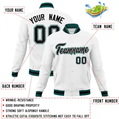 White Black-White Classic Varsity Full-Snap Letterman Jacket 4