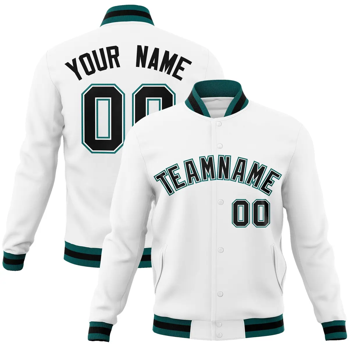 White Black-White Classic Varsity Full-Snap Letterman Jacket