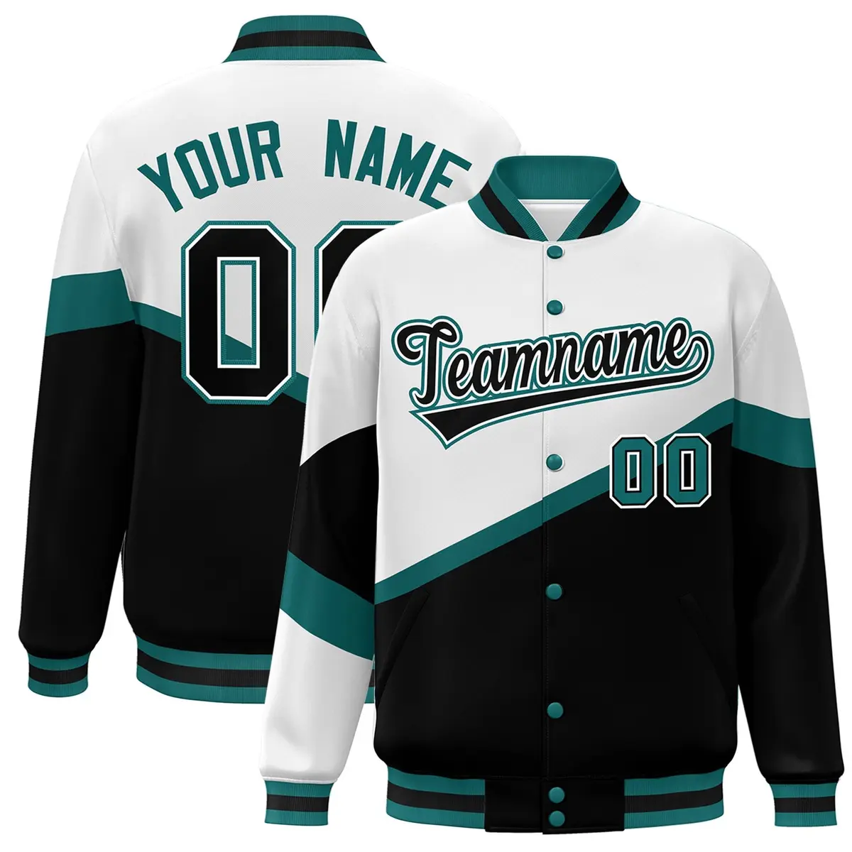 White Black-White Color Block Varsity Baseball Bomber Jacket