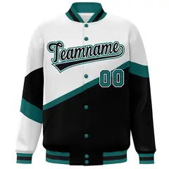 White Black-White Color Block Varsity Baseball Bomber Jacket 3