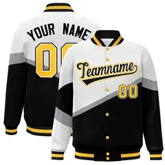 White Black-White Color Block Varsity Baseball Bomber Jacket 1