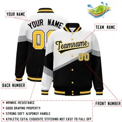 White Black-White Color Block Varsity Baseball Bomber Jacket 2