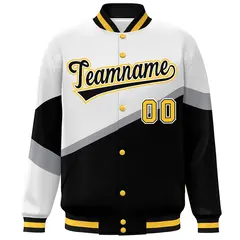 White Black-White Color Block Varsity Baseball Bomber Jacket 3