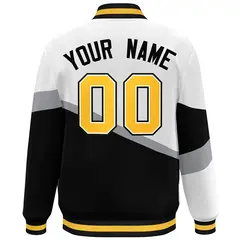 White Black-White Color Block Varsity Baseball Bomber Jacket 4