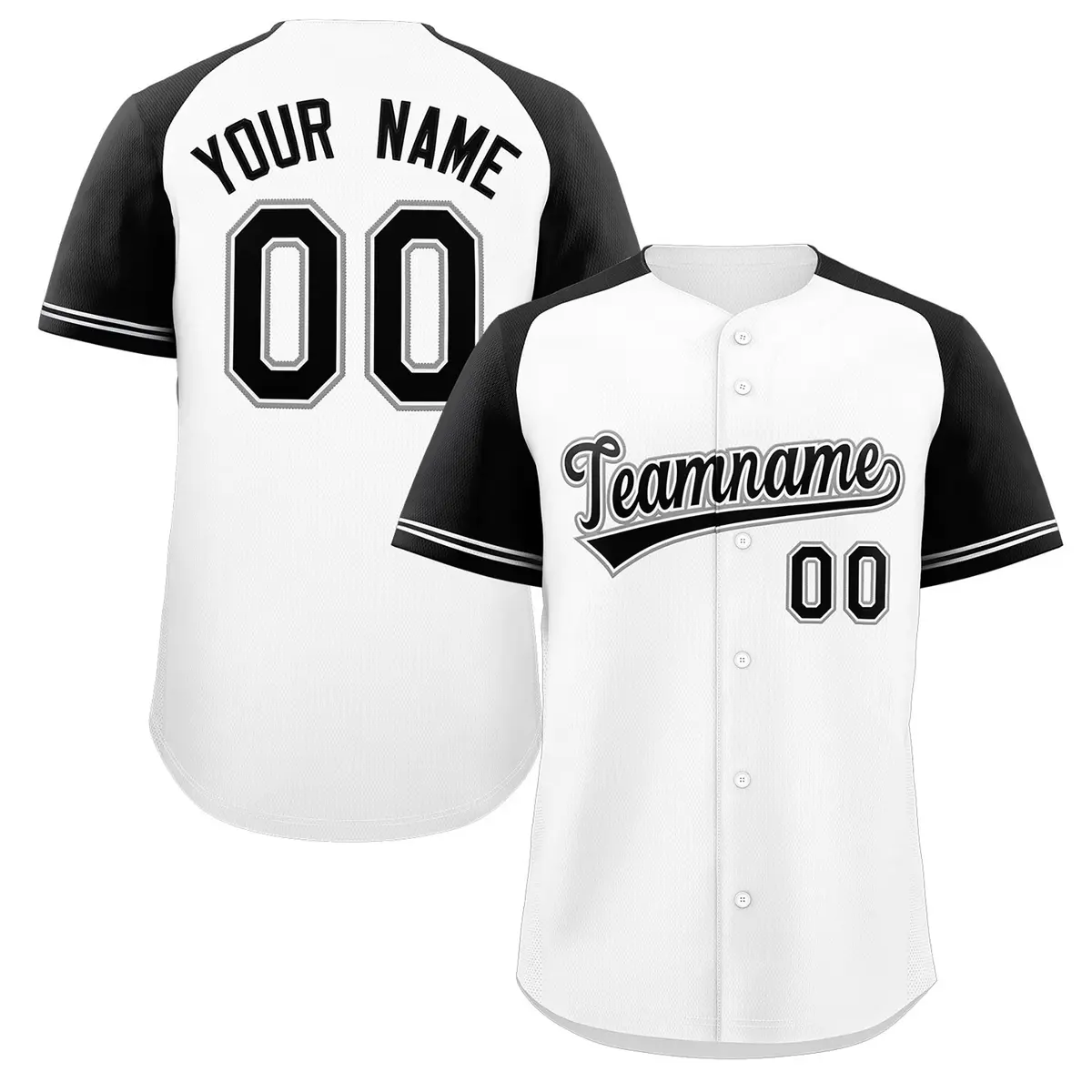 White Black-White Raglan Sleeves Authentic Baseball Jersey