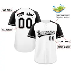 White Black-White Raglan Sleeves Authentic Baseball Jersey 2