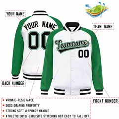 White Black-White Raglan Varsity Letterman Full-Snap Jacket 2
