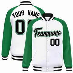 White Black-White Raglan Varsity Letterman Full-Snap Jacket