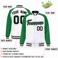 White Black-White Raglan Varsity Letterman Full-Snap Jacket 2