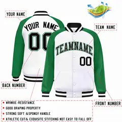 White Black-White Raglan Varsity Letterman Full-Snap Jacket 2