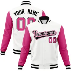 White Black-White Raglan Varsity Letterman Full-Snap Jacket