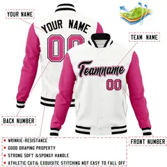 White Black-White Raglan Varsity Letterman Full-Snap Jacket 4