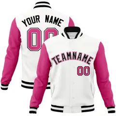 White Black-White Raglan Varsity Letterman Full-Snap Jacket