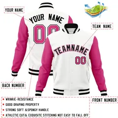 White Black-White Raglan Varsity Letterman Full-Snap Jacket 4