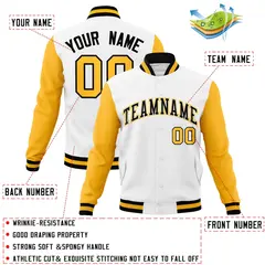 White Black-White Raglan Varsity Letterman Full-Snap Jacket 4