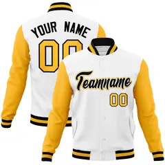 White Black-White Raglan Varsity Letterman Full-Snap Jacket