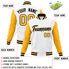 White Black-White Raglan Varsity Letterman Full-Snap Jacket 4