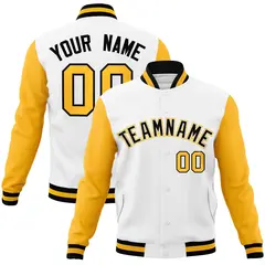 White Black-White Raglan Varsity Letterman Full-Snap Jacket