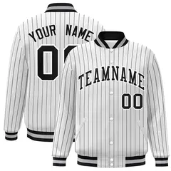 White Black-White Stripe Letterman Bomber Varsity Jacket