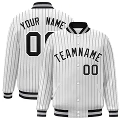 White Black-White Stripe Letterman Bomber Varsity Jacket