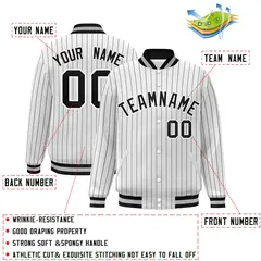 White Black-White Stripe Letterman Bomber Varsity Jacket 2