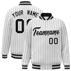 White Black-White Stripe Letterman Bomber Varsity Jacket