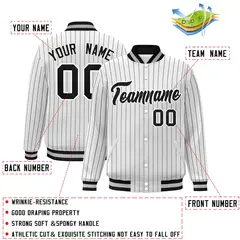 White Black-White Stripe Letterman Bomber Varsity Jacket 2