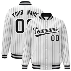 White Black-White Stripe Letterman Bomber Varsity Jacket 1