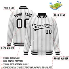 White Black-White Stripe Letterman Bomber Varsity Jacket 2