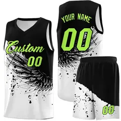 White Black Wing Pattern Basketball Sports Uniform Jersey 1