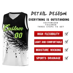 White Black Wing Pattern Basketball Sports Uniform Jersey 2